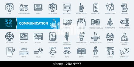 Communication Icons Pack. Thin line icons set. Simple vector icons Stock Vector