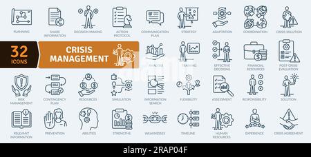 Collection of crisis management icons and tools to avoid it. Thin line icons set. Simple vector icons Stock Vector