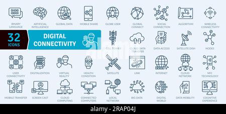 Digital Connectivity icons Pack. Thin line Collection of Digital Processing of Information Stock Vector