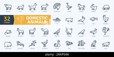 Domestic Animals Icons Pack. Thin line animal icons set. Simple vector icons Stock Vector