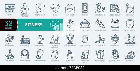 Fitness and welness icons Pack. Thin line icon collection. Outline web icon set Stock Vector