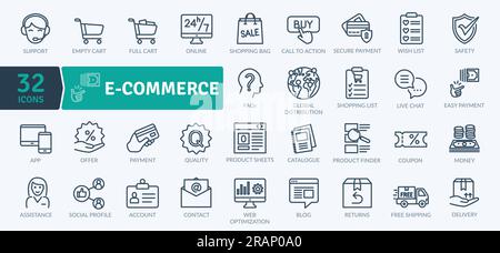 E-commerce Icon Pack. Thin Line and vector trade activities Stock Vector