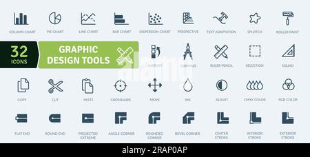 Icon pack of graphic design tools to express your digital creativity. Thin line icons set. Simple vector icons Stock Vector