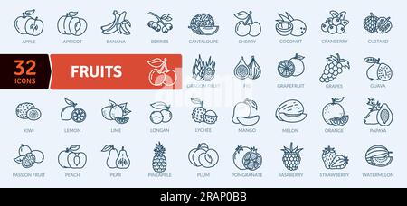 Fruit Healthy eating Thin Line Pack. Vector scalable icons Stock Vector