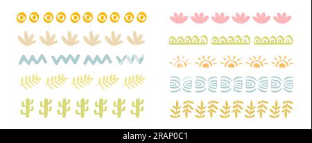 Vector Boho Doodle Borders Set. Tribal Strokes Stock Vector