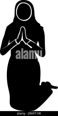 Muslim woman praying silhouette isolated on white background. Vector illustration Stock Vector