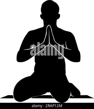 Silhouette of a muslim man sitting on her knees praying. Front view Stock Vector