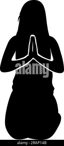 Silhouette of a Woman sitting on her knees praying. Front view Stock Vector