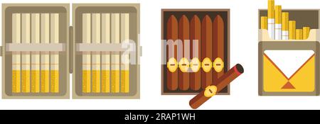 Cigarettes and cigars in package, smoking vector Stock Vector