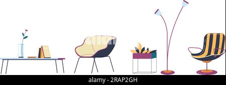 Interior design and decoration, chairs and tables Stock Vector