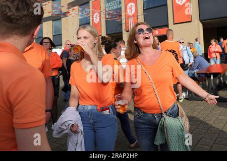 02-07-2023: Sport: Nederland v Belgie (woman friendly)   SITTARD, NETHERLANDS - JULY 2: Fans of the Netherlands during the International Friendly Wome Stock Photo