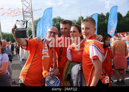 02-07-2023: Sport: Nederland v Belgie (woman friendly)   SITTARD, NETHERLANDS - JULY 2: Fans of the Netherlands during the International Friendly Wome Stock Photo