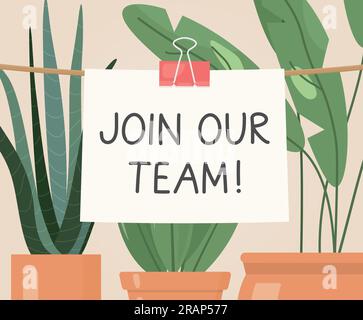 join our team written on a paper attached to the string, hiring concept - vector illustration Stock Vector