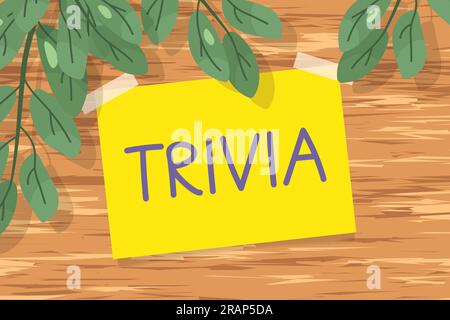 trivia written on yellow paper on wooden wall and house plant- vector illustration Stock Vector