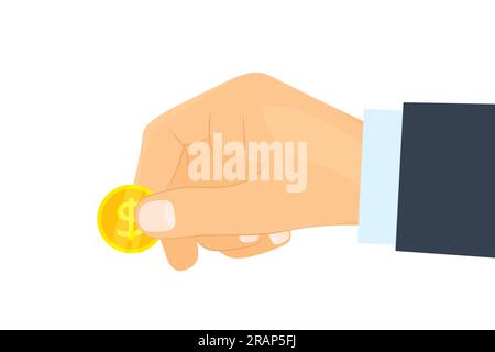 businessman hand holding dollar coin, concept of donate, investment, buying- vector illustration Stock Vector