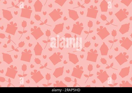 mother's day, love seamless pattern with present, heart, rose flower and cupcake icons- vector illustration Stock Vector