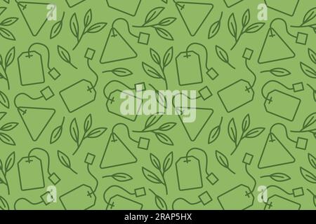 green tea seamless pattern with leaves and tea bags icons  - vector illustration Stock Vector