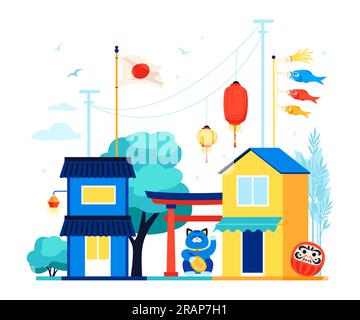Old streets of Tokyo - modern colored vector illustration Stock Vector ...