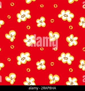 POPCORN PATTERN. Popcorn seamless pattern with pop corn snack icons. Vector illustration popcorn pattern background. Red color. Graphic design for pop Stock Vector