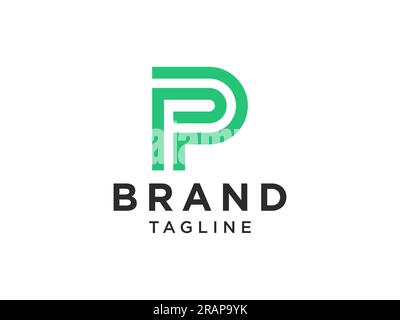 Abstract Initial Letter P Logo. Green Rounded Line Infinity Style isolated on White Background. Usable for Business and Technology Logos. Flat Vector Stock Vector