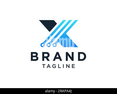 Blue Geometric Line Letter X Logo. Flat Vector Logo Design Template Element Stock Vector