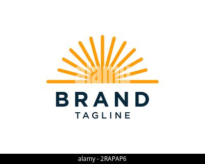 Abstract Sun Logo Line. Yellow Sun Icon with Geometric Radial Rays of Sunburst isolated on Dark Background. Usable for Business and Nature Logos. Flat Stock Vector
