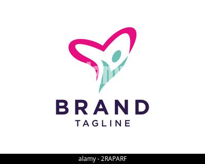Love People Logo. Red Shape Hand Drawn Heart Symbol with Human Icon Combination isolated on White Background. Flat Vector Logo Design Template Element Stock Vector