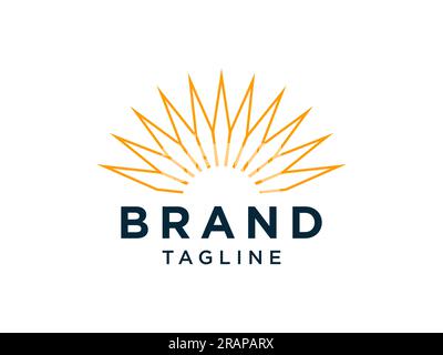 Abstract Sun Logo Line. Yellow Sun Icon with Geometric Radial Rays of Sunburst isolated on Dark Background. Usable for Business and Nature Logos. Flat Stock Vector