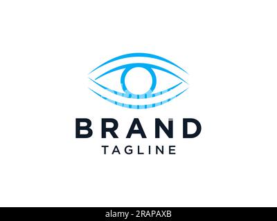 Abstract Eye Vision Logo. Blue Line Geometric Shape Infinity with Circle Eyeball inside isolated on White Background. Use for Business and Technology Stock Vector