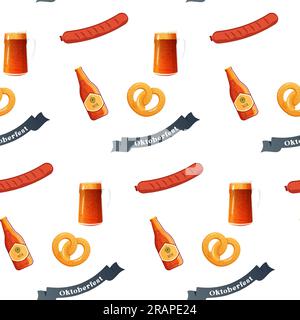 Oktoberfest pattern beer, bottle , sausage, mug .Vector illustration. Isolated Stock Vector