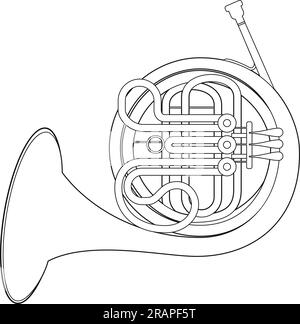 Easy coloring cartoon vector illustration of a french horn isolated on white background Stock Vector