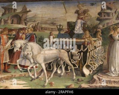 Allegory of May – Triumph of Appolo. Frescos in Palazzo Schifanoia (detail) 1470 by Francesco del Cossa Stock Photo