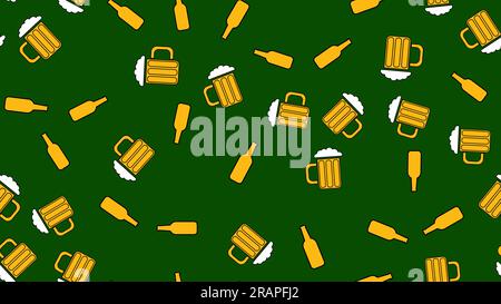 Texture seamless pattern from a set of raivy good tasty refreshing alcoholic drinks of hops light and dark malt foam beer in glasses, bottles on a gre Stock Vector