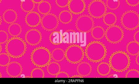 Texture seamless pattern from set of multi-colored simple round abstract carved bubbles circles of geometric shapes of gears with sharp edges on a pin Stock Vector