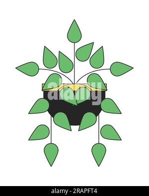 Decorative houseplant in pot flat line color isolated vector object Stock Vector