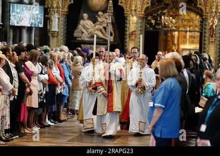The NHS anniversary ceremony at Westminster Abbey, London, as part of the health service's 75th anniversary celebrations. Picture date: Wednesday July 5, 2023. Stock Photo