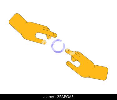 Hands reaching towards each other loading spinner flat design Stock Vector