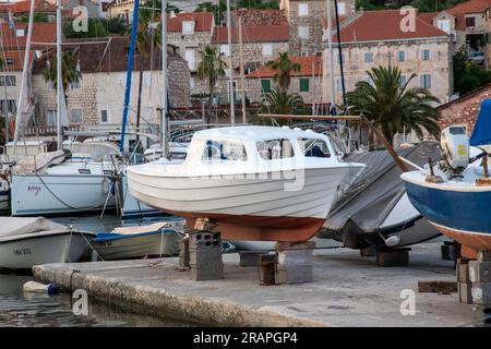 Milna village and harbour on the west coast of Brac Island Croatia in the Adriatic sea on the  Split-Dalmatia County. Stock Photo