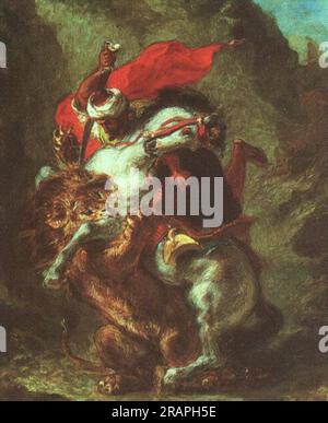 Arab Horseman Attacked by Lion 1850 by Eugene Delacroix Stock Photo