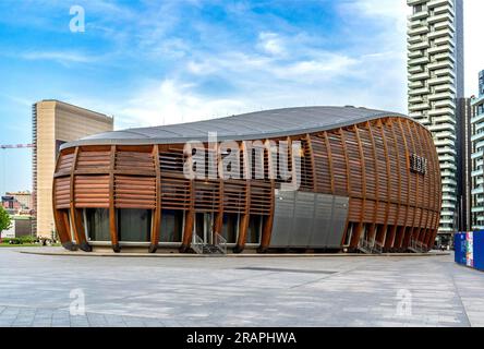 IBM Studios, formerly called Unicredit Pavilion, multifunctional building in Gae Aulenti square, Garibaldi-Porta Nuova district, Milan, Italy. Stock Photo