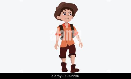 cute boy in cowboy outfit vector illustration walking happly thinking about something Stock Vector