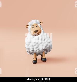 Cute white sheep 3d rendering for printing bedclothes, bedsheets, pyjamas, baby shower, children party invitation, funny clothes t-shirt. Adorable lam Stock Photo