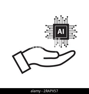 Hand holding a AI logo on a white background with copy space Stock Vector