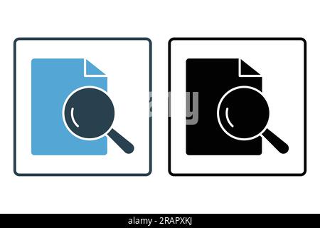 Document search Icon. search file, Magnifying Glass with document. Solid icon style design. Simple vector design editable Stock Vector