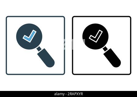 Find icon. Search, Magnifying glass with check mark. Solid icon style design. Simple vector design editable Stock Vector