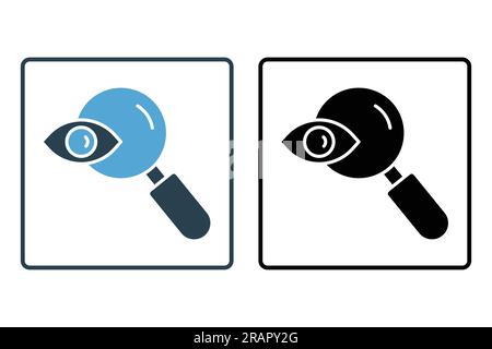 Seek icon. eye with a magnifying glass. icon related to Find, Search. Solid icon style design. Simple vector design editable Stock Vector