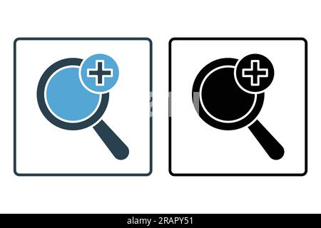 Advanced icon. Magnifying glass, search, plus sign. Solid icon style design. Simple vector design editable Stock Vector