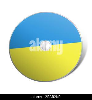 CD or DVD blank template Ukrainian flag for presentation layouts and design. 3D rendering. Digitally Generated Image. Isolated on white background. Stock Photo