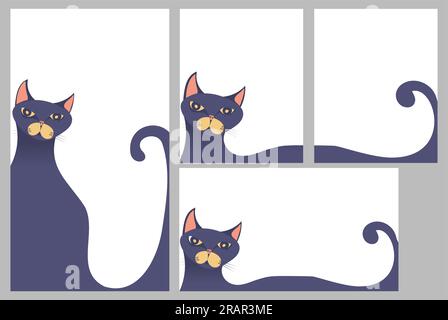 black cat cartoon with blank area customized copy space for social media template set. cat vector illustration Stock Vector