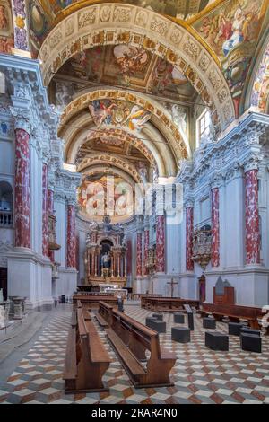 Church of San Francesco, (called Church 'La Missione'). Project by Giovenale Boetto and frescoes by Andrea Pozzo, Mondovì, Cuneo, Piedmont, Italy Stock Photo